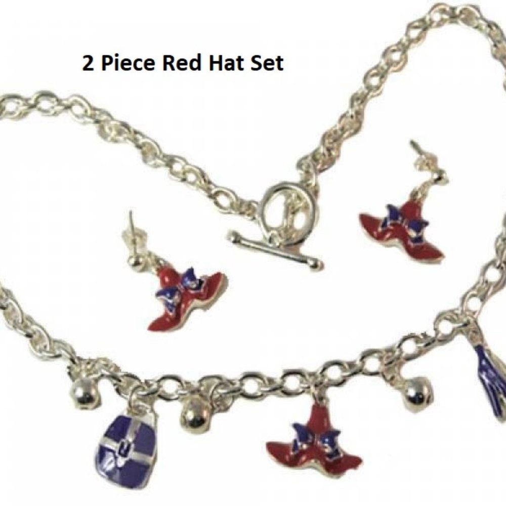 Red Hat necklace earring Set pendant purple ename